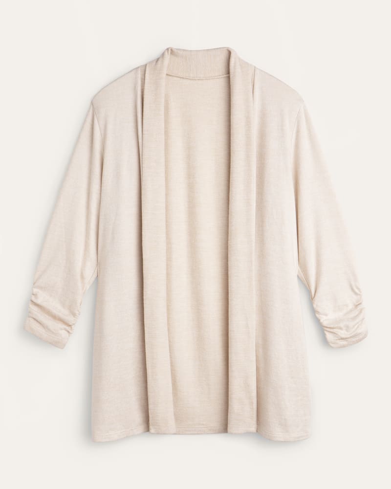 Front of plus size Madison Jersey Cinch Sleeve Cardigan by Cameo | Dia&Co | dia_product_style_image_id:166589